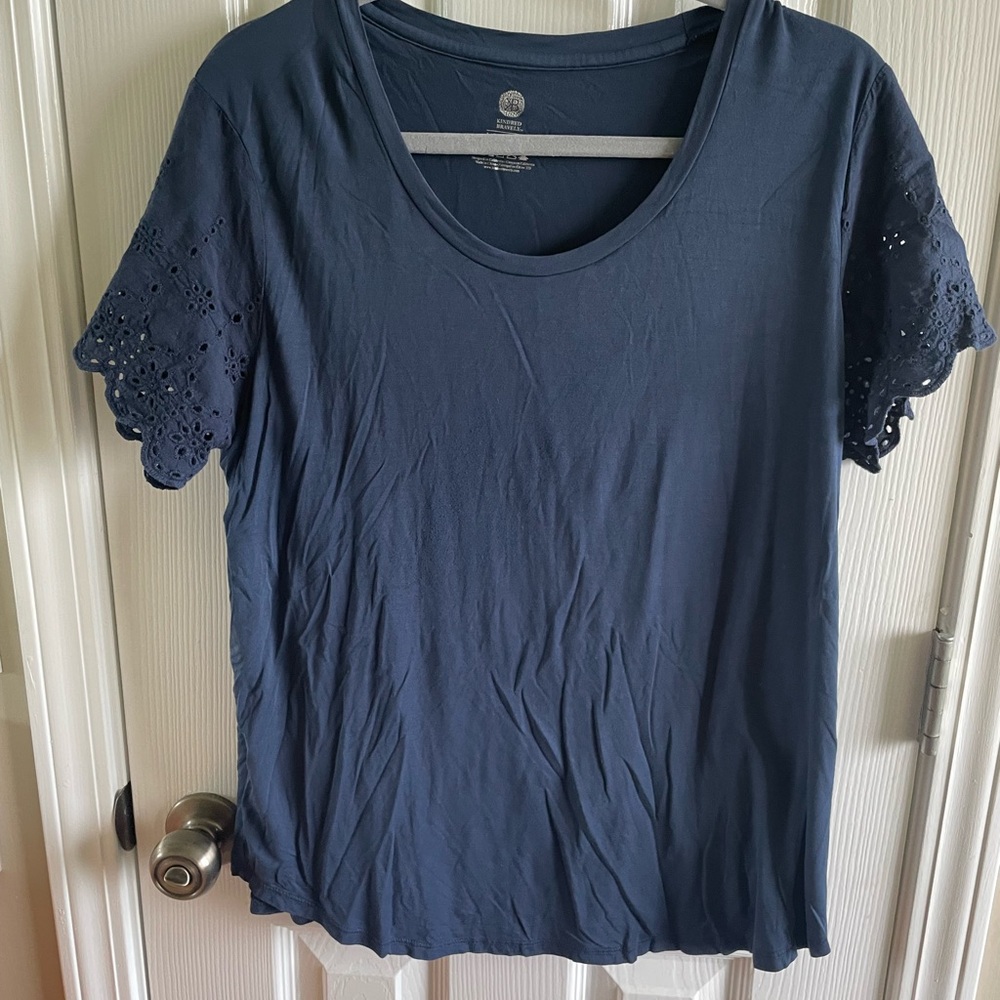 Nursing Navy Blue Eyelet Sleeve Top